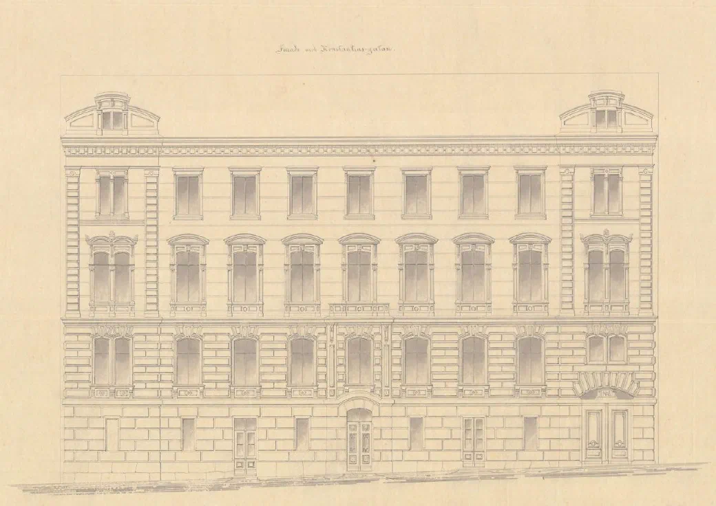 Historiikin Meritullinkatu 6 kansikuva: julkisivupiirros
